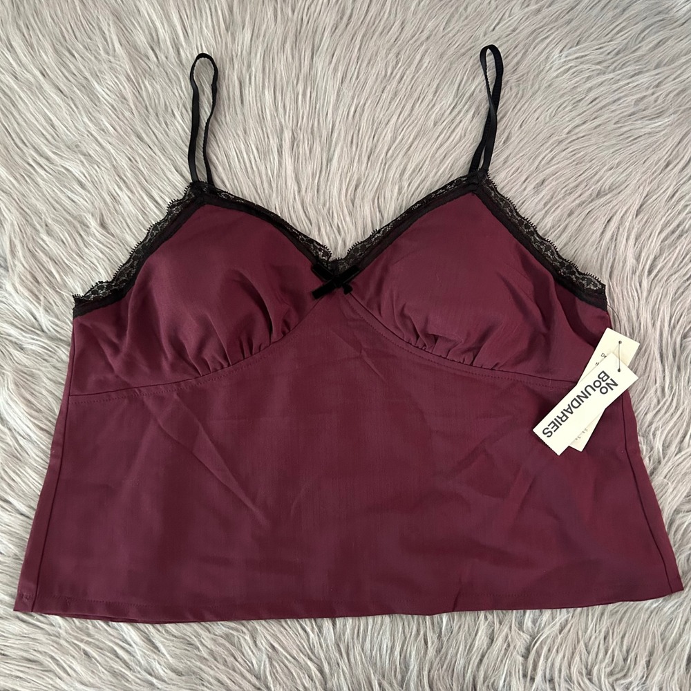 No Boundaries Lace Lined Tank Top Women Size XXL (20) Maroon Sleeveless Shirt
